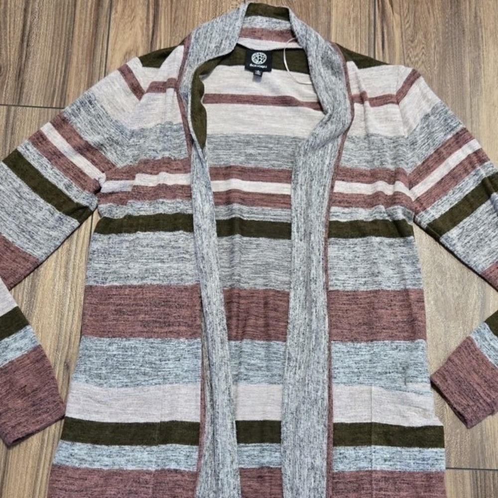 Boboau Women's Striped Open Front Cardigan Sweater w Pockets Size S